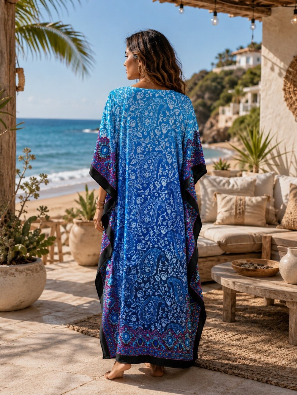 Kaftan Maxi Dress V Neck Swimsuit Coverup π NWT - Picture 4 of 13